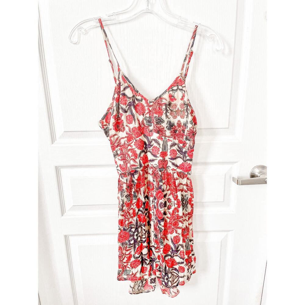 RAGA Tie Back Floral Romper Beige Red Small New